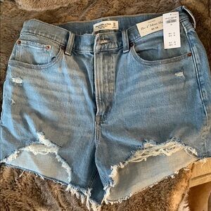 Abercrombie & Fitch Blue Jean Shorts with High Waist and Distressed Hem
